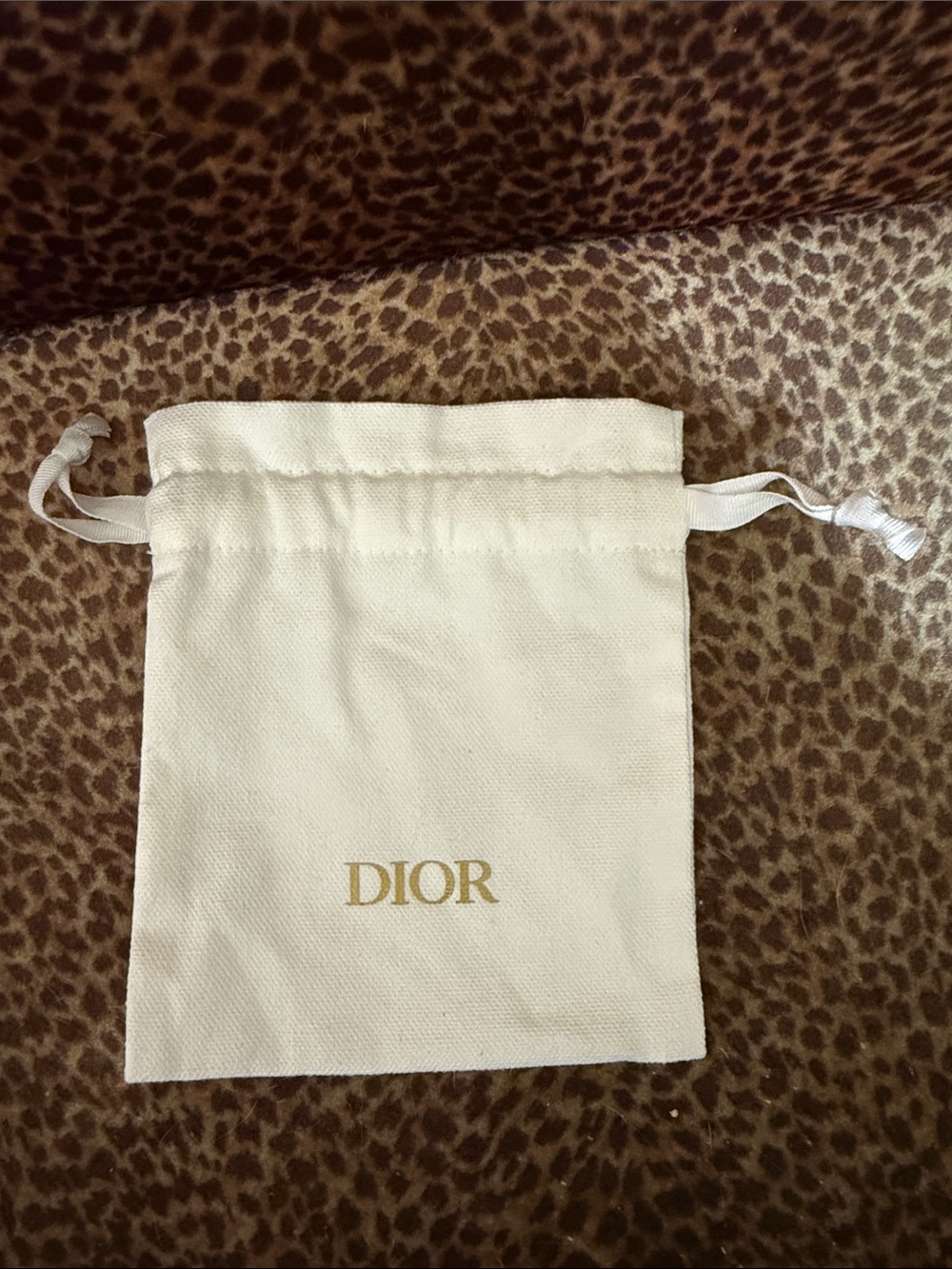 Dior Cream Drawstring Pouch with Gold Logo